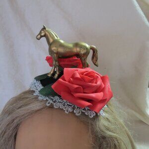 Kentucky Derby Hat Fascinator headband, Horse and roses  Derby Party Headwear